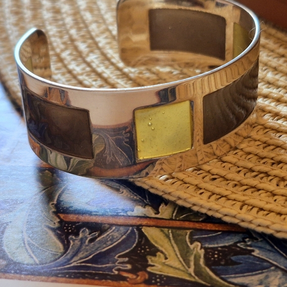 Silver and Gold Geometric Cuff Bracelet - Picture 1 of 7